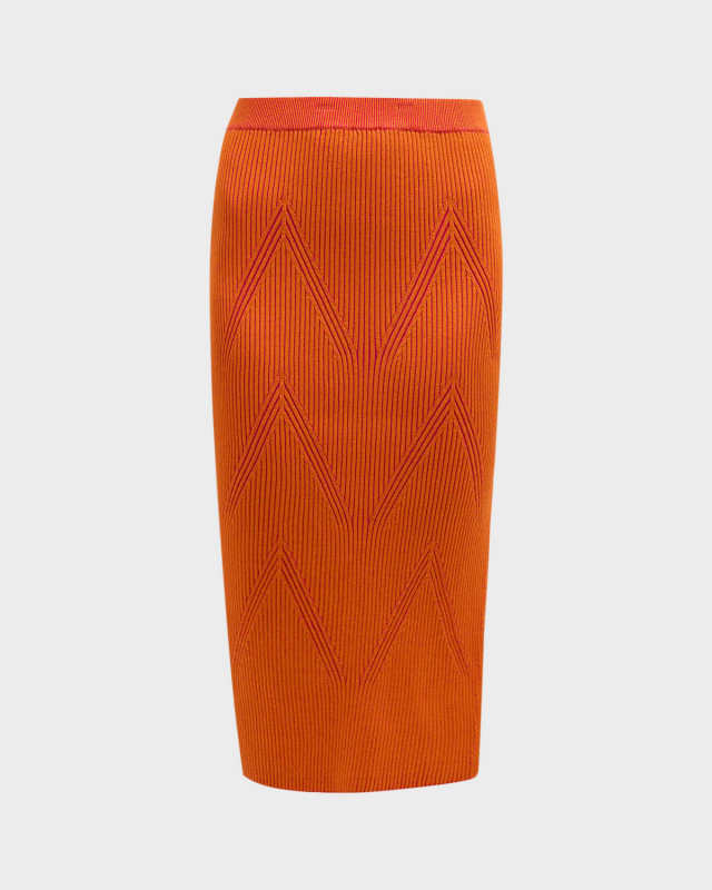 Ribbed Knit Midi Pencil Skirt